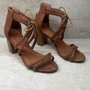 Brown Braided Block Heel Sandals